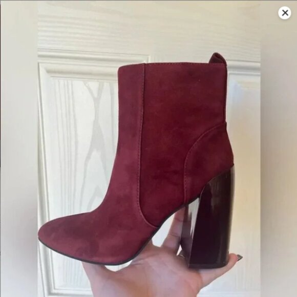 NWT Vince Camuto Burgundy Suede Block Heel Booties – Enverna Size 6.5 - Picture 5 of 7